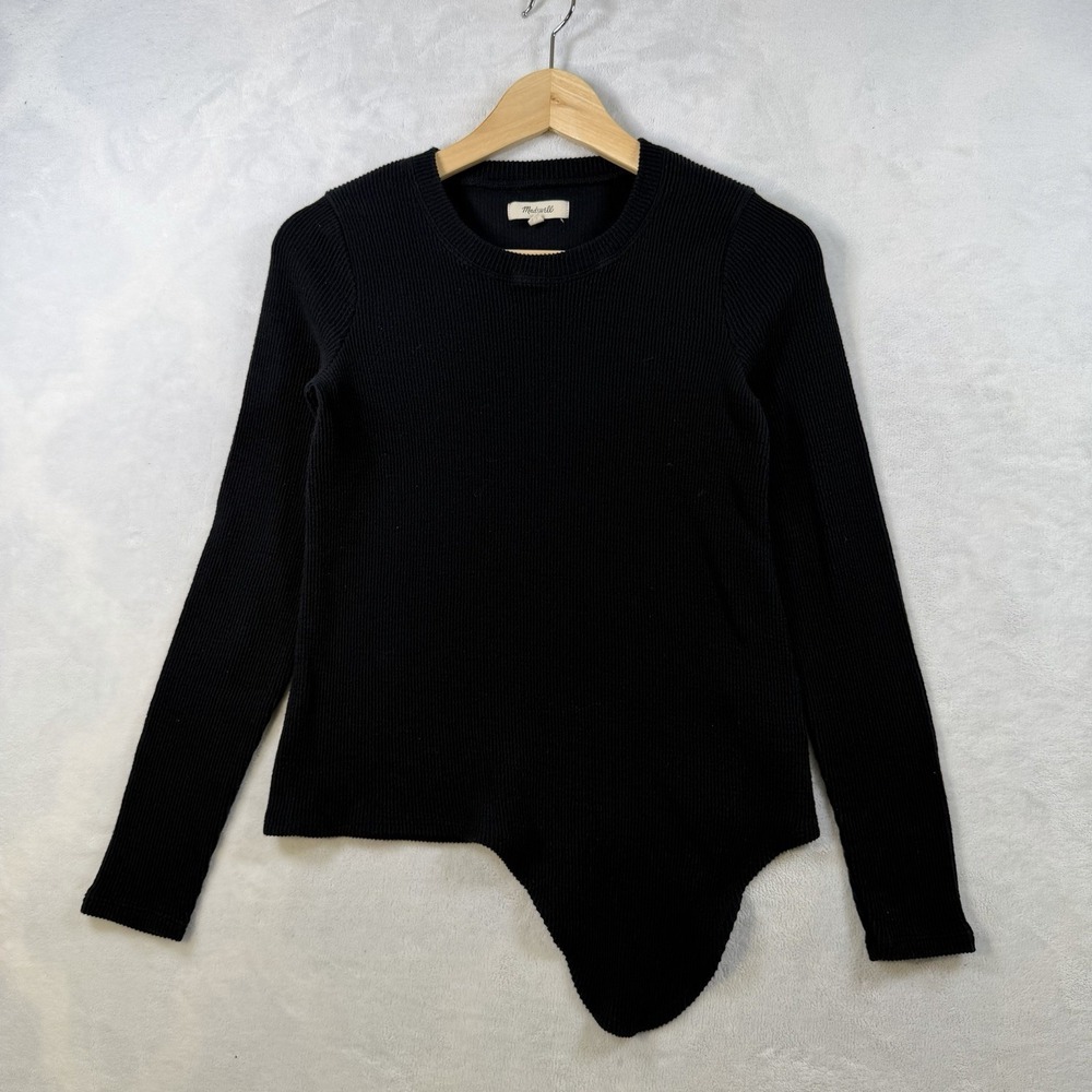 Madewell Elwood Knot Front Blouse Top Womens Size XS Black Ribbed Knit